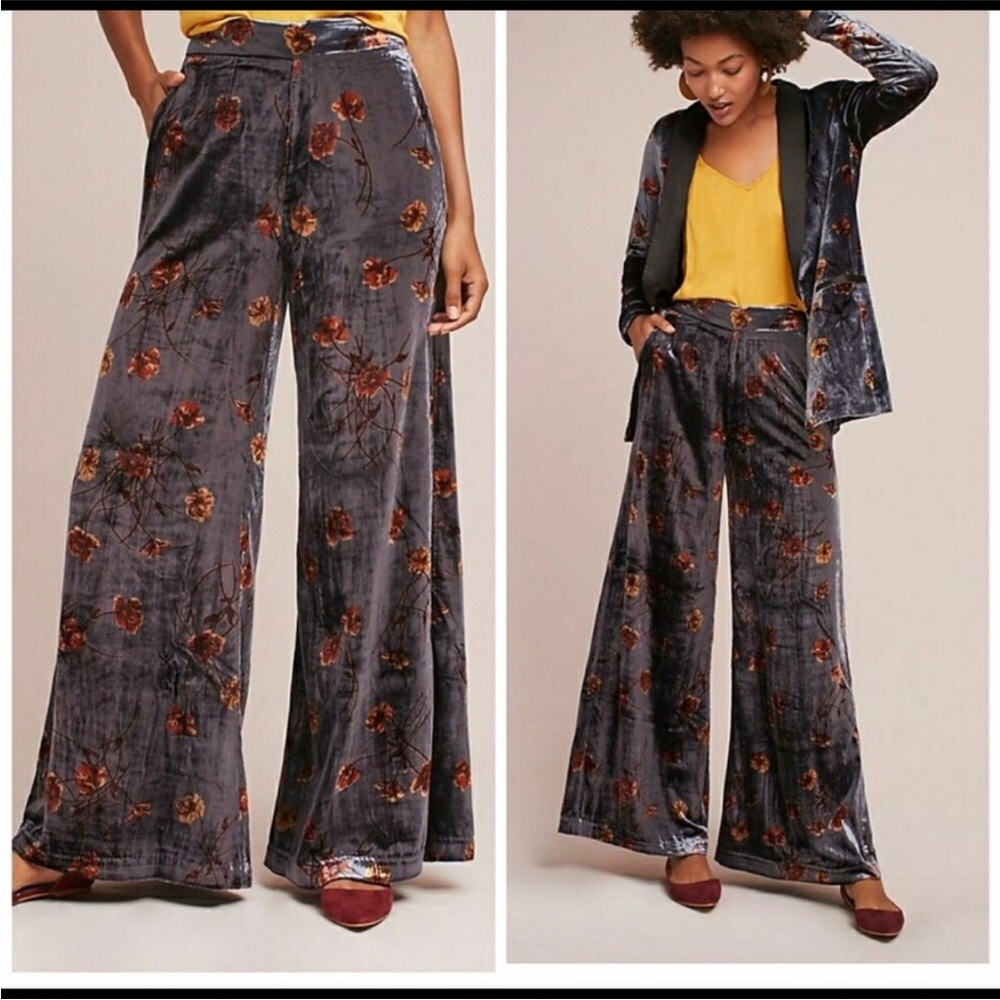Anthropologie velvet flare pants size small